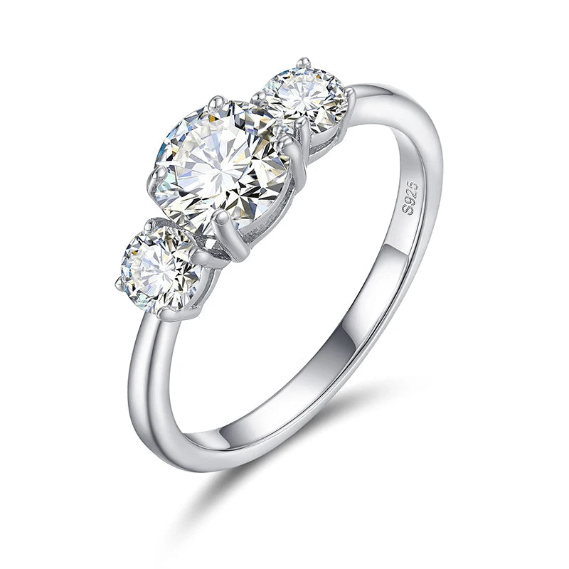 925 Sterling Silver VVS Moissanite Diamond Three Stone
