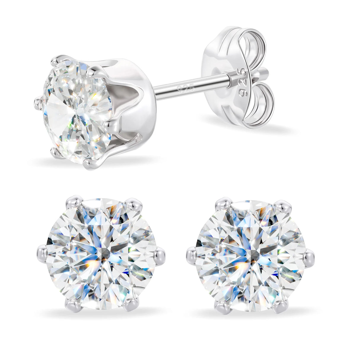 Gold-Plated Moissanite Diamond 6-Prong Solitaire Stud Earrings