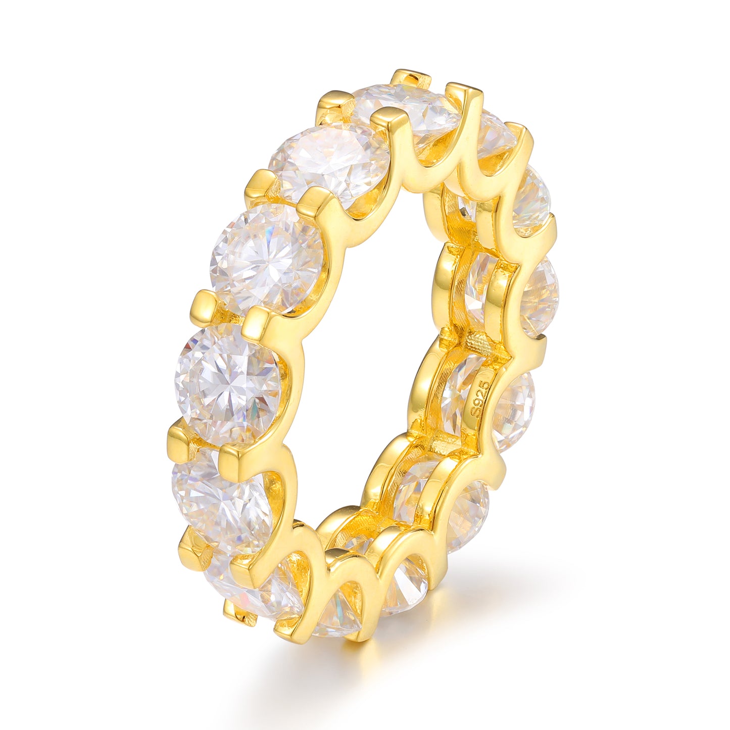 6.5mm Moissanite Eternity Ring Gold Plated 925 Sterling Silver VVS1