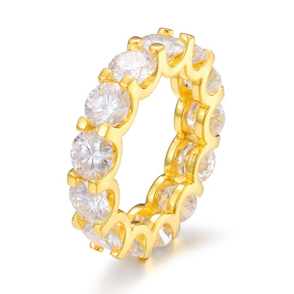 6.5mm Moissanite Eternity Ring Gold Plated 925 Sterling Silver VVS1