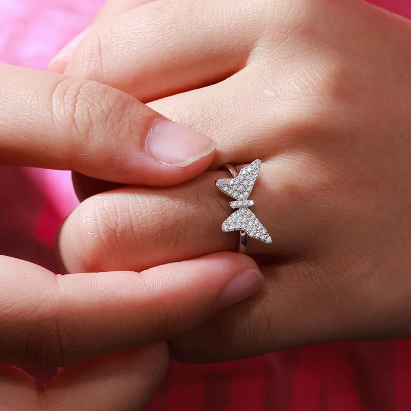 925 Sterling Silver VVS Moissanite Gemstone Butterfly Ring