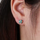 Blue Pear Cut CZ Four Leaf Clover Earrings VVS Moissanite Lucky Studs Ear