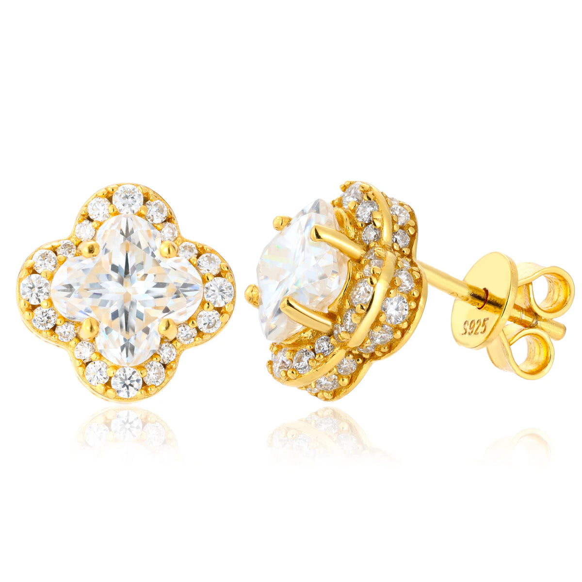 Four Leaf Clover Stud Earrings Moissanite Diamond Ice Out