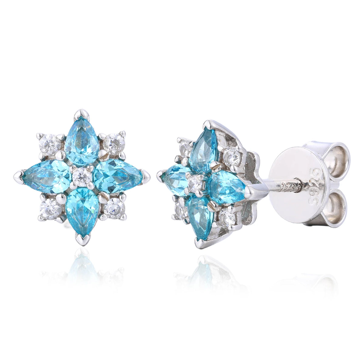 Blue Pear Cut CZ Four Leaf Clover Earrings VVS Moissanite Lucky Studs Ear