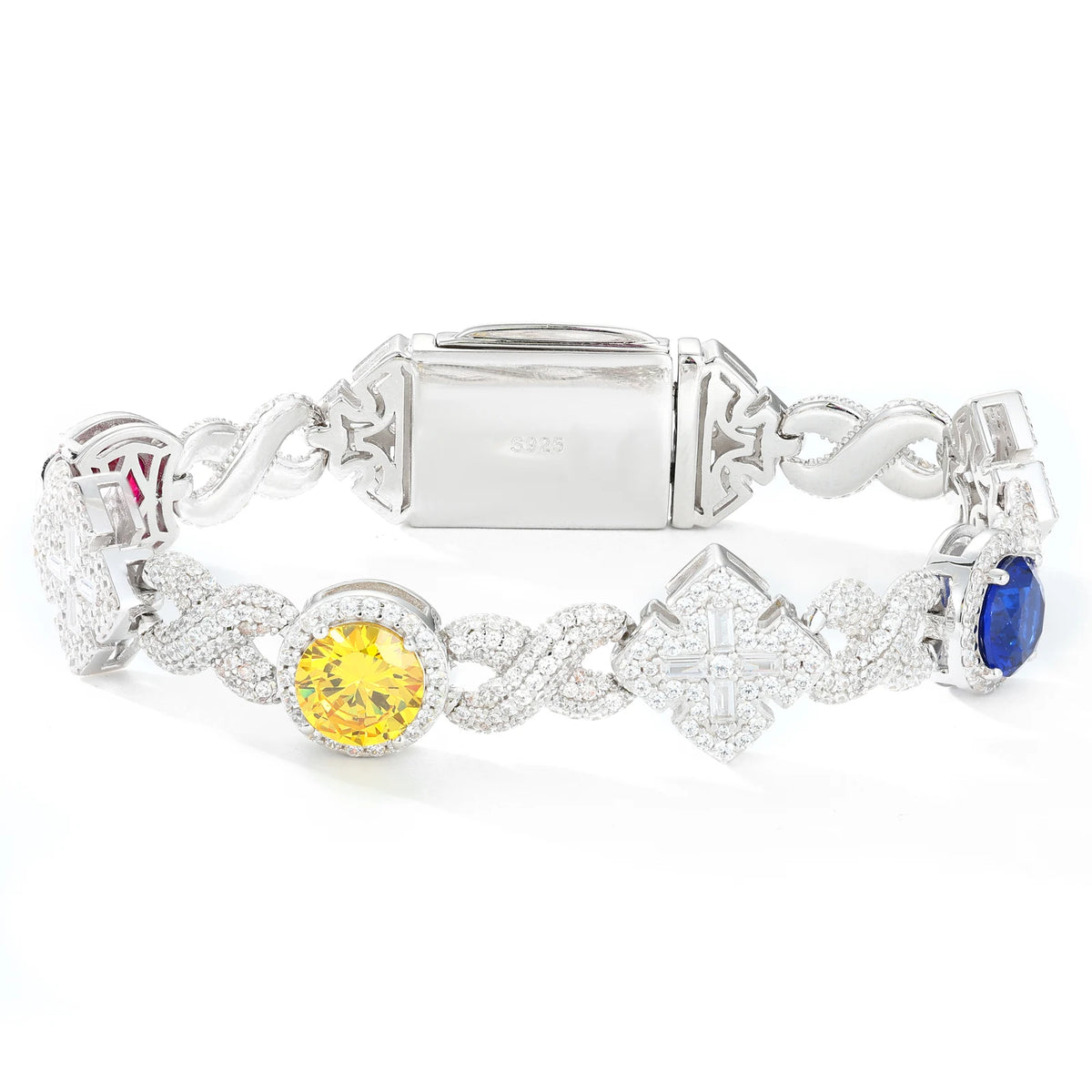 14mm 925 Moissanite Diamond Colorful CZ Maltese Link Bracelet