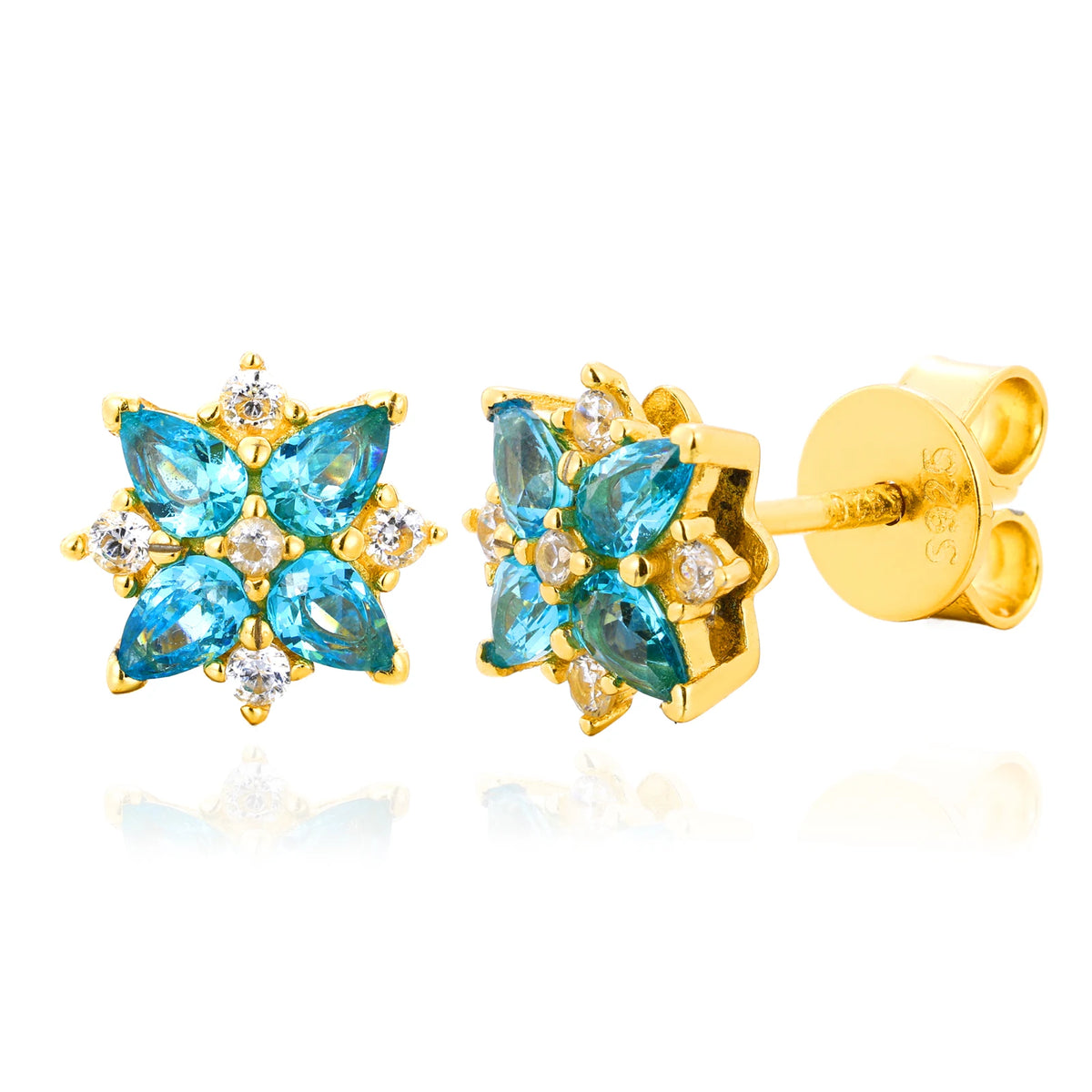 Blue Pear Cut CZ Four Leaf Clover Earrings VVS Moissanite Lucky Studs Ear