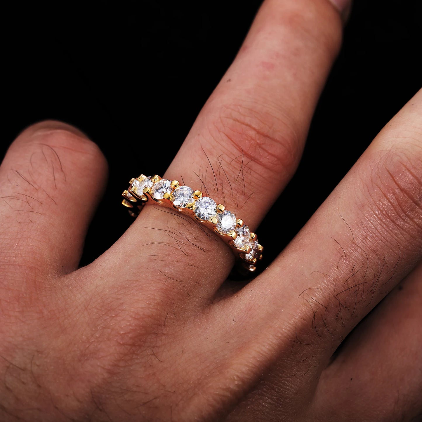 925 Sterling Silver 4mm VVS Moissanite Hypoallergenic Waterproof Prong Set Eternity Ring