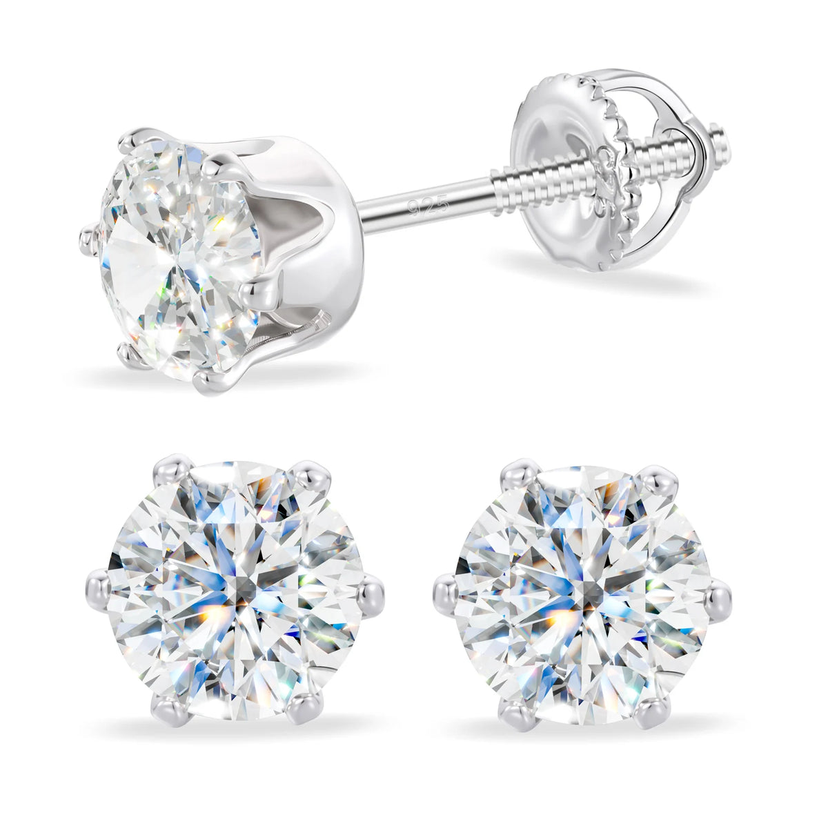 Gold-Plated Moissanite Diamond 6-Prong Solitaire Stud Earrings