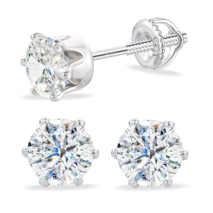 Gold-Plated Moissanite Diamond 6-Prong Solitaire Stud Earrings