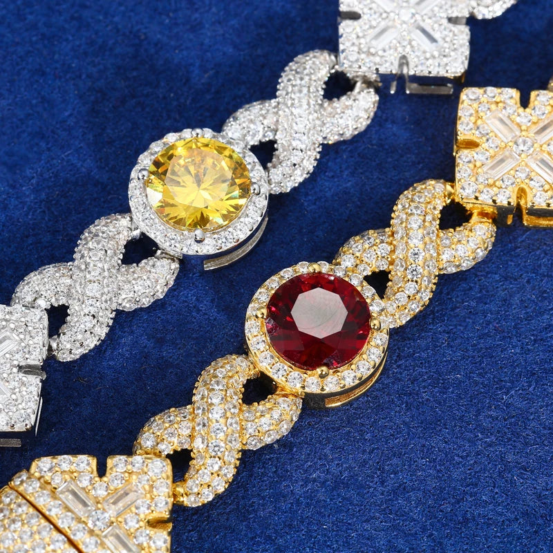 14mm 925 Moissanite Diamond Colorful CZ Maltese Link Bracelet
