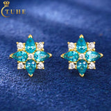Blue Pear Cut CZ Four Leaf Clover Earrings VVS Moissanite Lucky Studs Ear