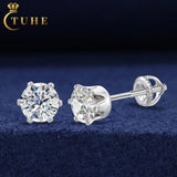 Gold-Plated Moissanite Diamond 6-Prong Solitaire Stud Earrings