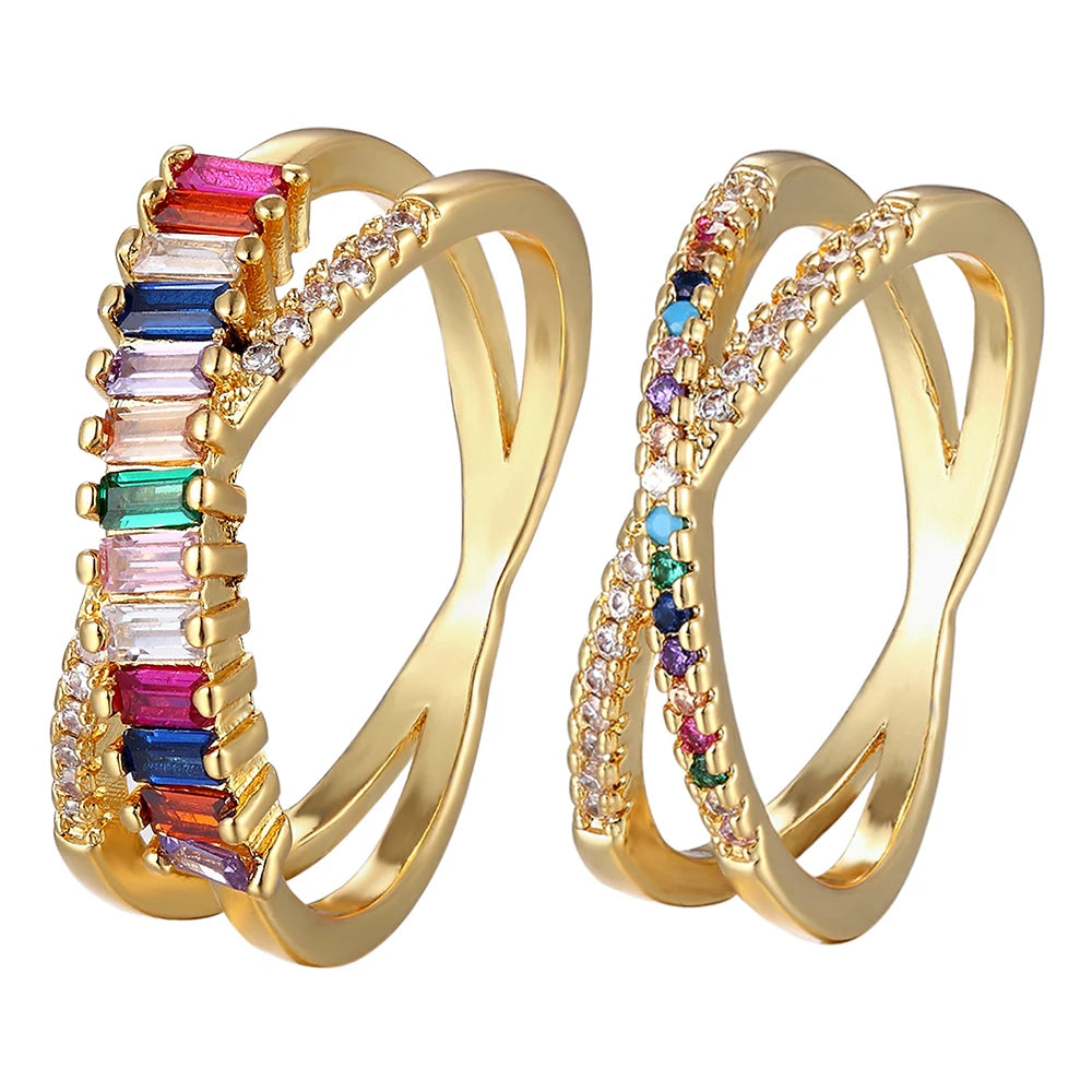 Rainbow Baguette Crystal Ring
