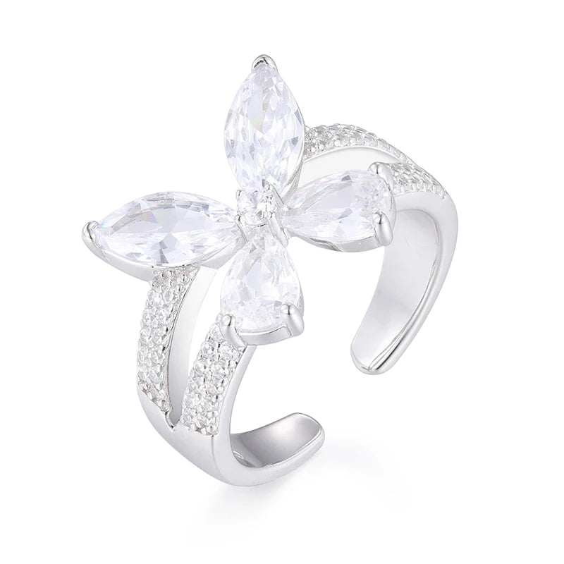 925 Sterling Silver Pear Cut 5A Cubic Zirconia Ice Out Butterfly Ring