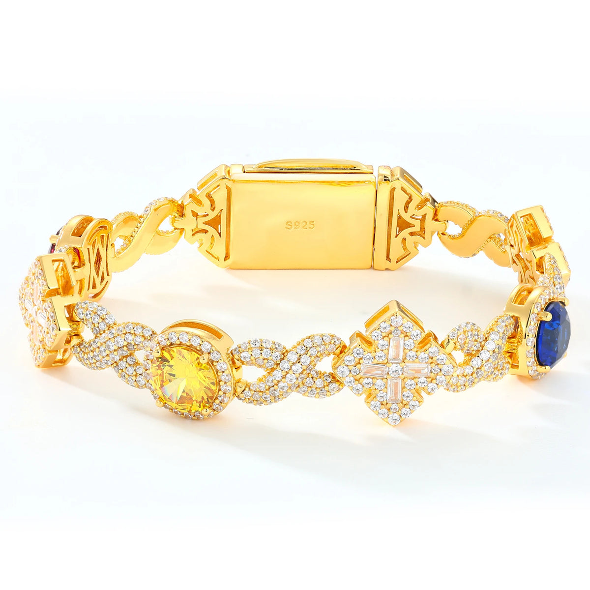 14mm 925 Moissanite Diamond Colorful CZ Maltese Link Bracelet