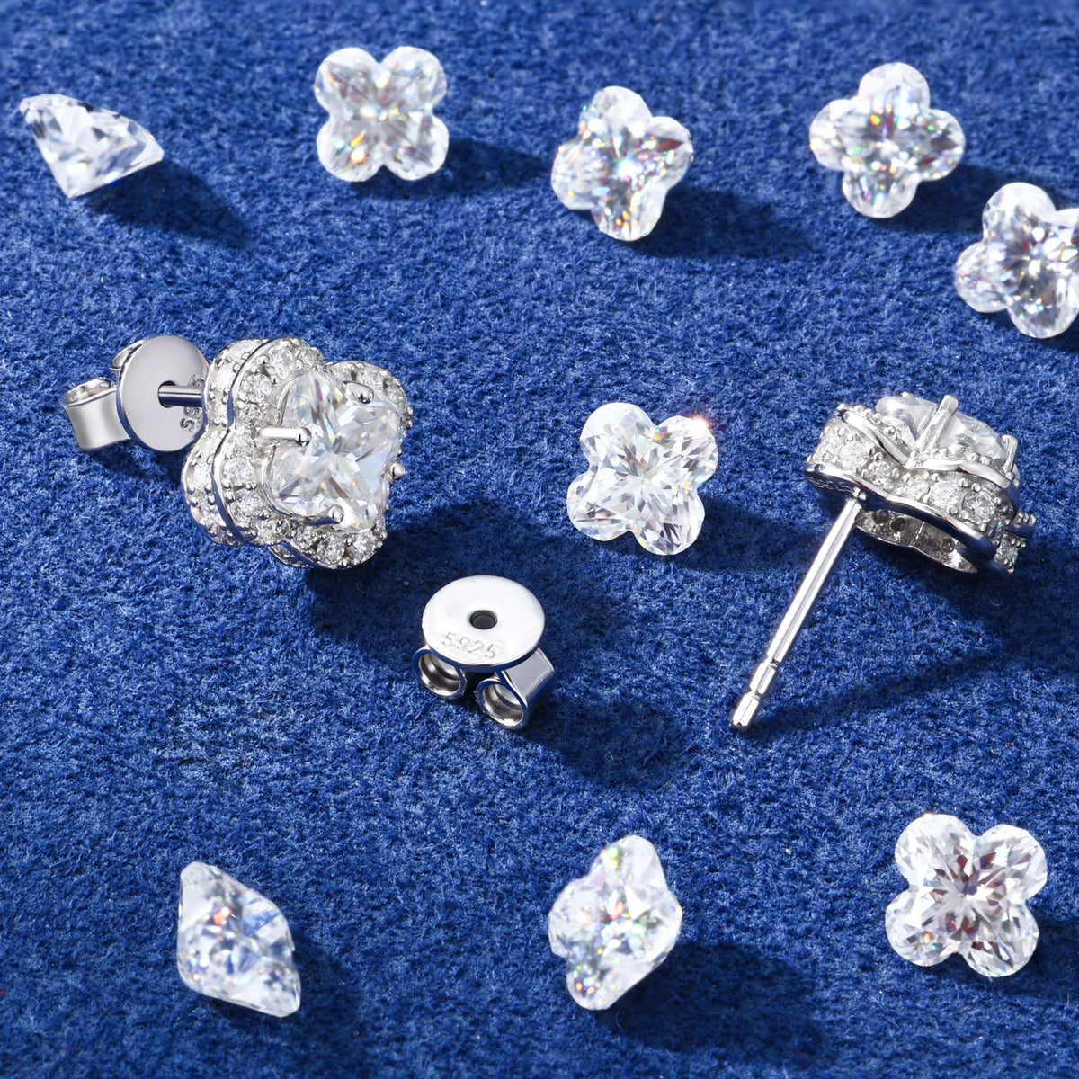 Four Leaf Clover Stud Earrings Moissanite Diamond Ice Out