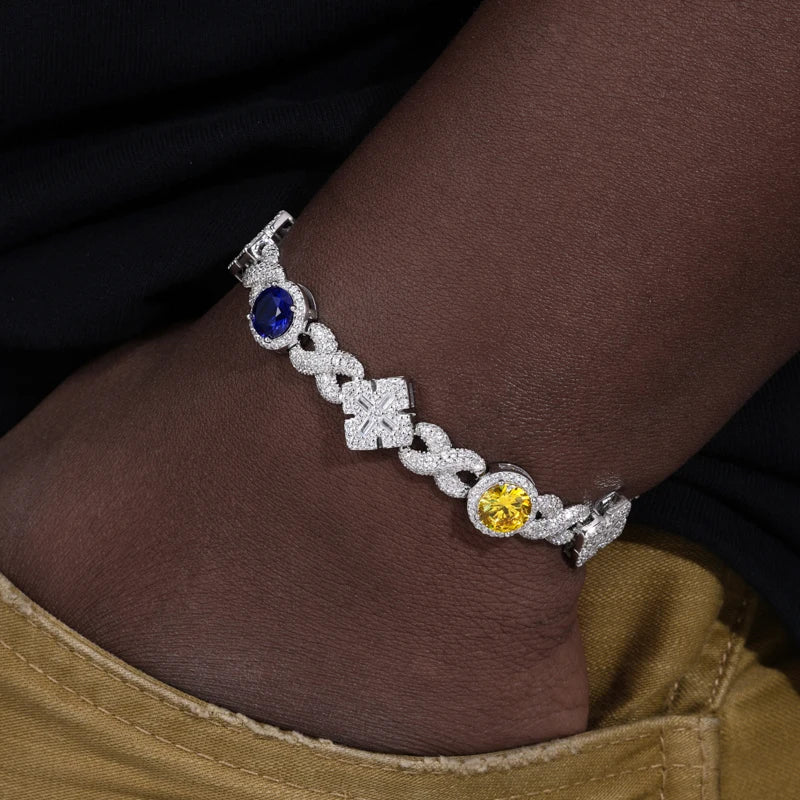 14mm 925 Moissanite Diamond Colorful CZ Maltese Link Bracelet