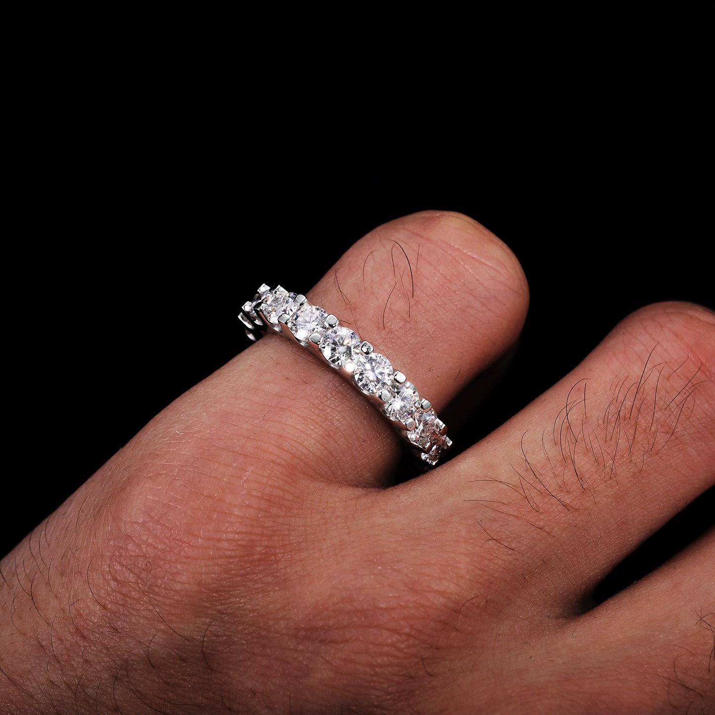 925 Sterling Silver 4mm VVS Moissanite Hypoallergenic Waterproof Prong Set Eternity Ring