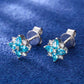 Blue Pear Cut CZ Four Leaf Clover Earrings VVS Moissanite Lucky Studs Ear