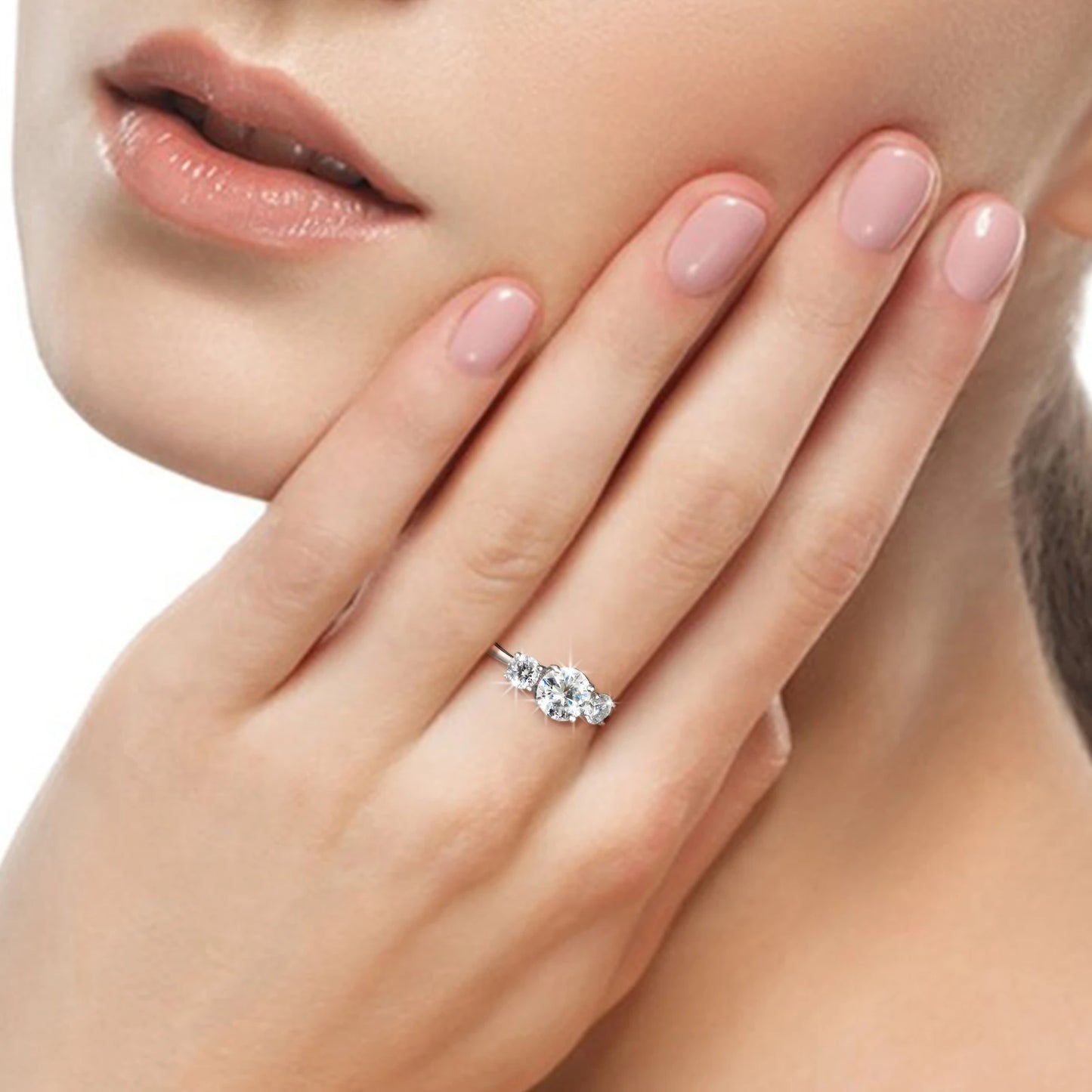925 Sterling Silver VVS Moissanite Diamond Three Stone