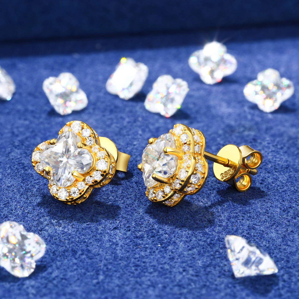 Four Leaf Clover Stud Earrings Moissanite Diamond Ice Out