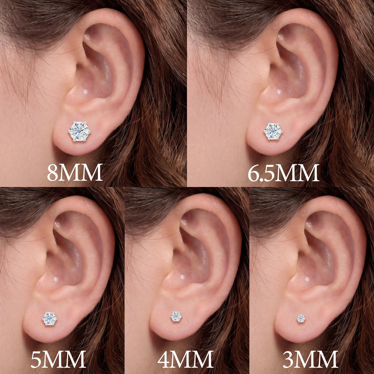 Gold-Plated Moissanite Diamond 6-Prong Solitaire Stud Earrings