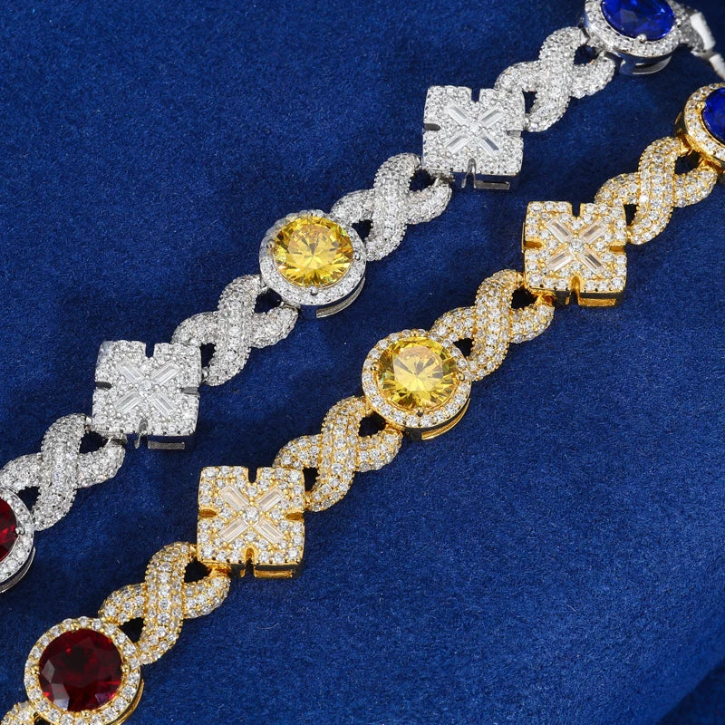 14mm 925 Moissanite Diamond Colorful CZ Maltese Link Bracelet