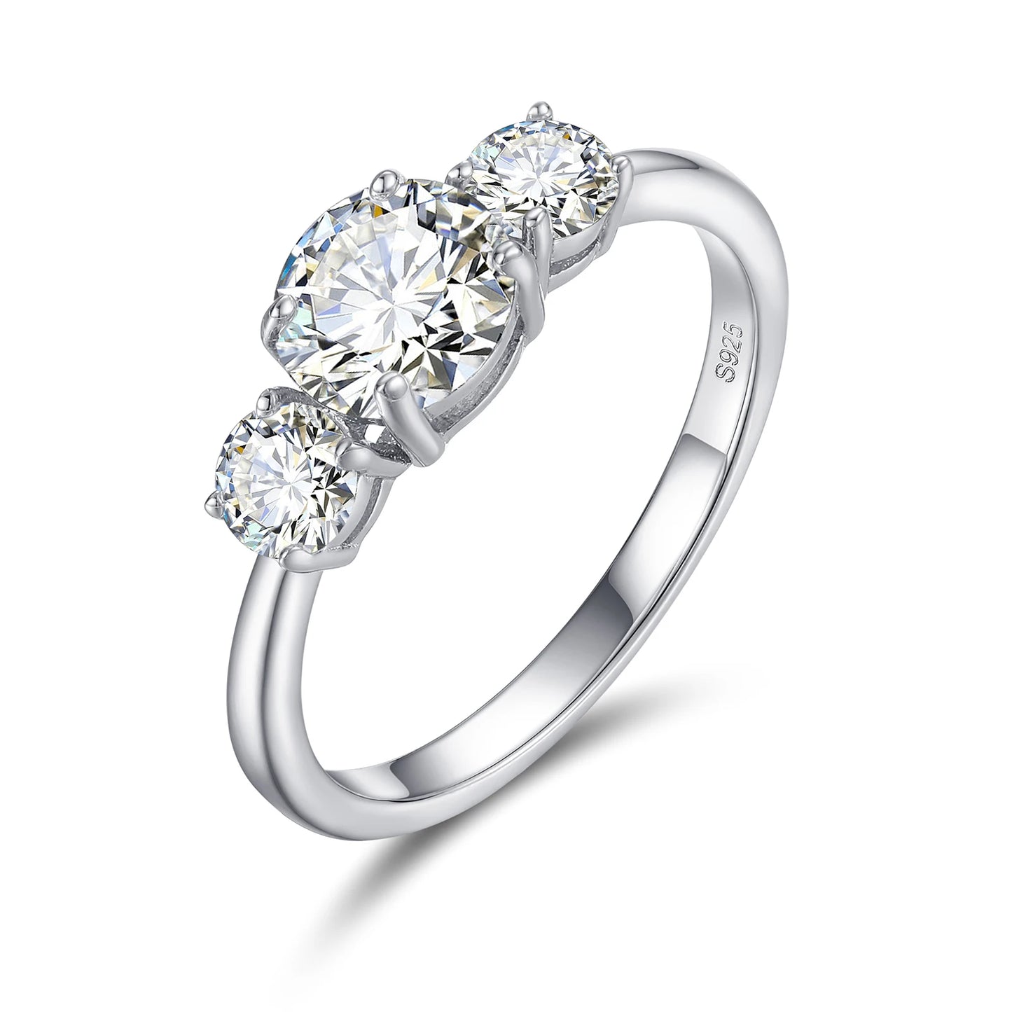 925 Sterling Silver VVS Moissanite Diamond Three Stone