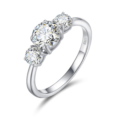 925 Sterling Silver VVS Moissanite Diamond Three Stone