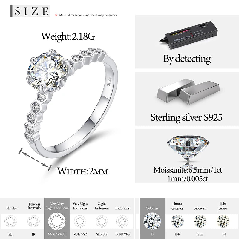 925 Sterling Silver VVS Moissanite Diamond Ring