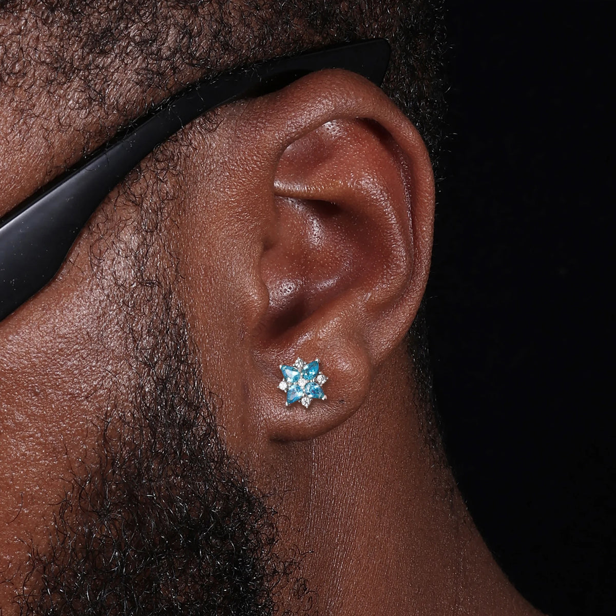 Blue Pear Cut CZ Four Leaf Clover Earrings VVS Moissanite Lucky Studs Ear