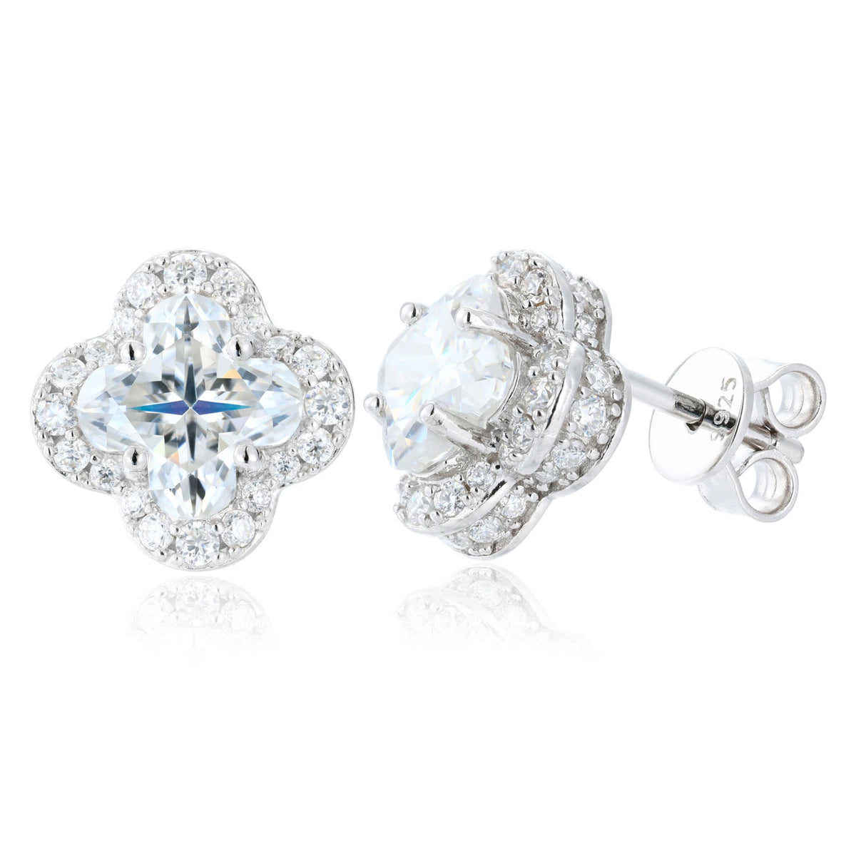 Four Leaf Clover Stud Earrings Moissanite Diamond Ice Out