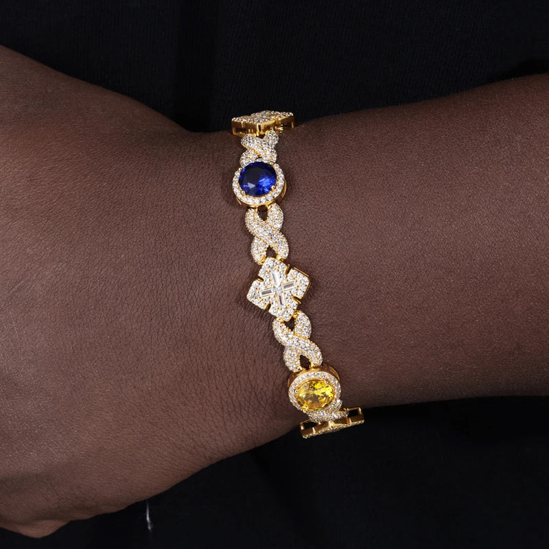 14mm 925 Moissanite Diamond Colorful CZ Maltese Link Bracelet