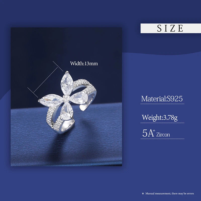 925 Sterling Silver Pear Cut 5A Cubic Zirconia Ice Out Butterfly Ring