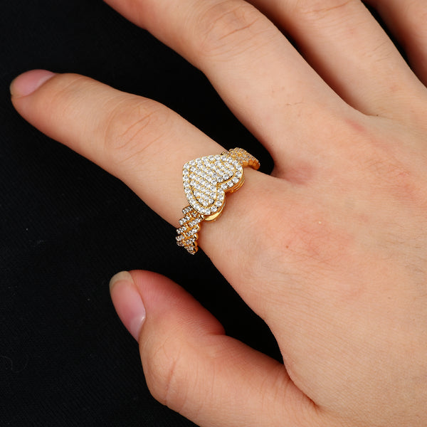 925 Silver Moissanite Gold Pave Heart Ring for Women
