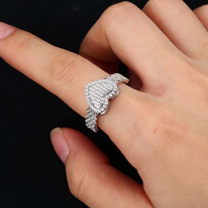 925 Silver Moissanite Gold Pave Heart Ring for Women
