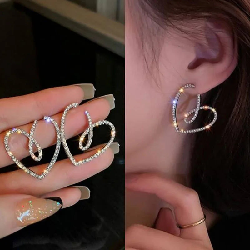 Zircon Rhinestone Heart Earrings