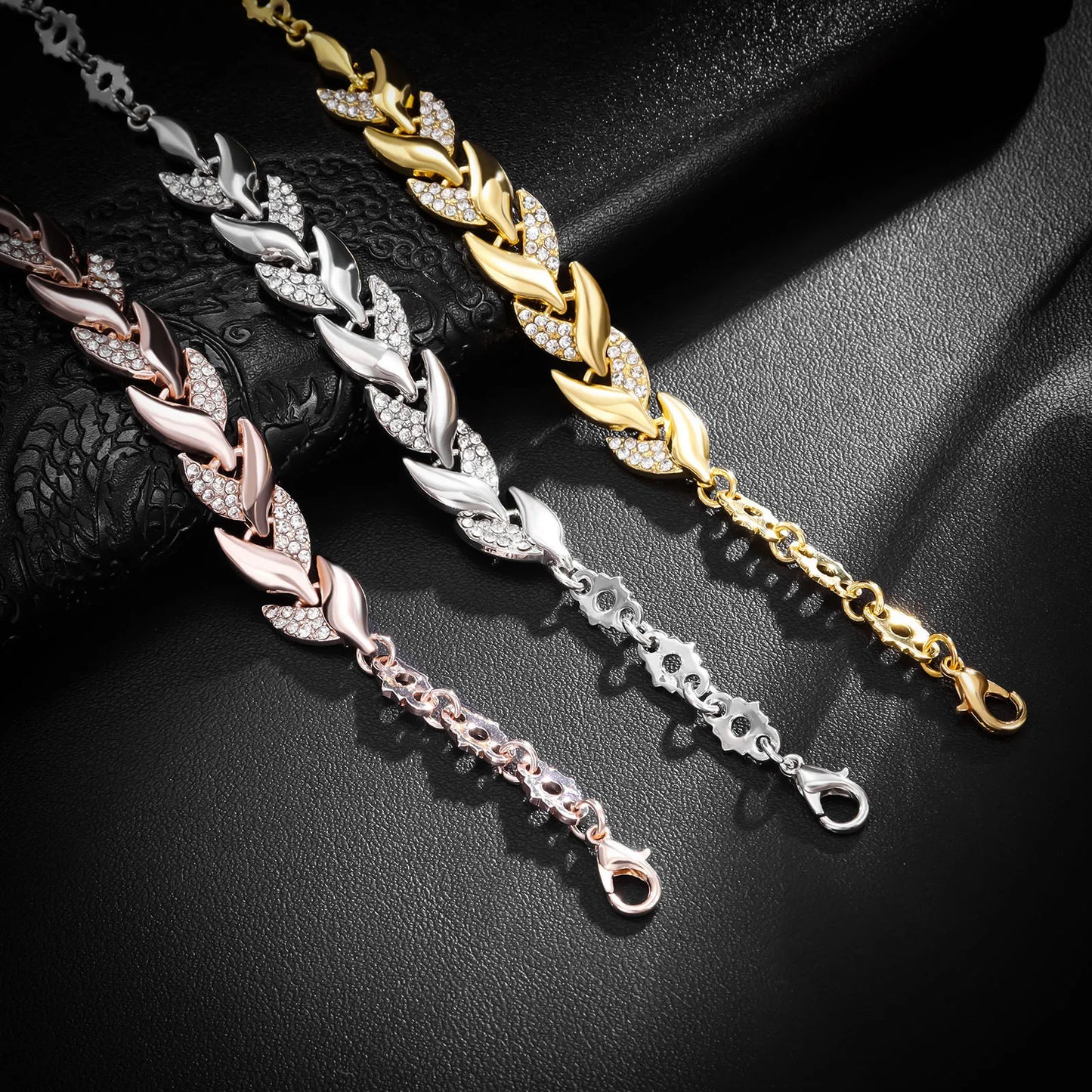 Braided Leaf Crystal Bracelet