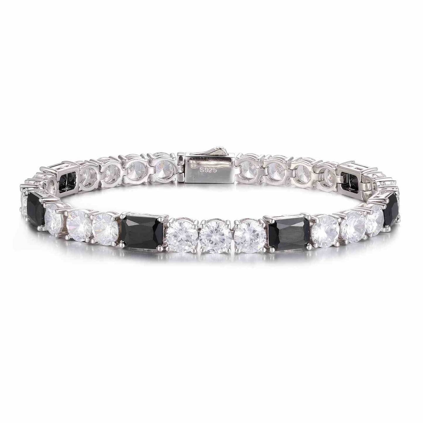 White Moissanite Mix Black CZ Cluster Tennis Bracelet