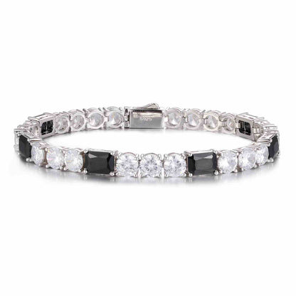 White Moissanite Mix Black CZ Cluster Tennis Bracelet