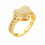 925 Silver Moissanite Gold Pave Heart Ring for Women