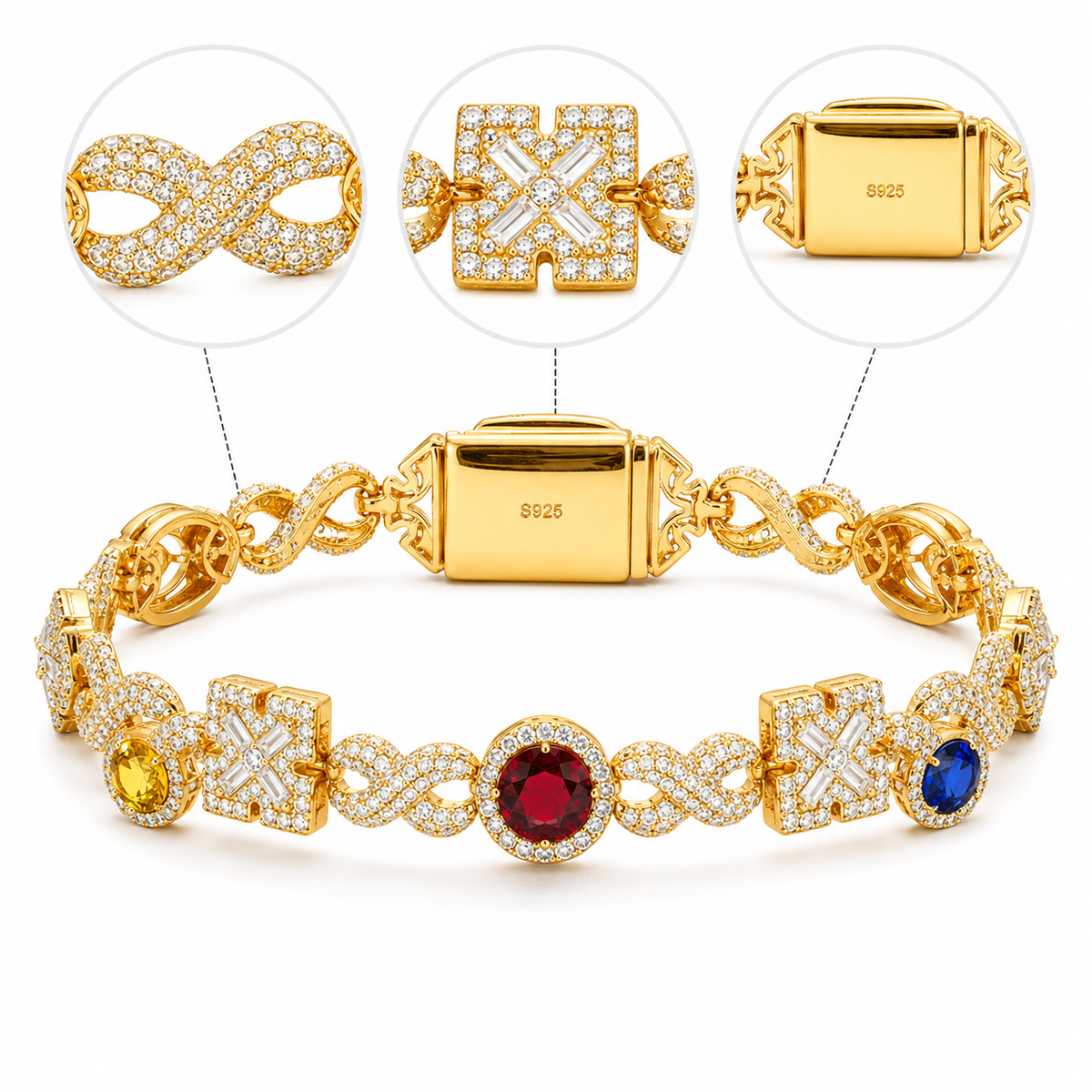 14mm 925 Moissanite Diamond Colorful CZ Maltese Link Bracelet