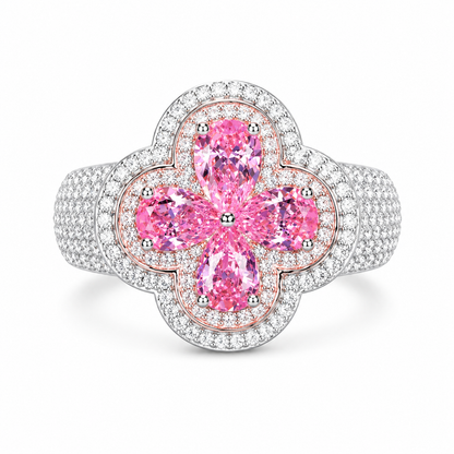 S925 Moissanite Four Leaf Clover Ring In Colored Pear Cut CZ