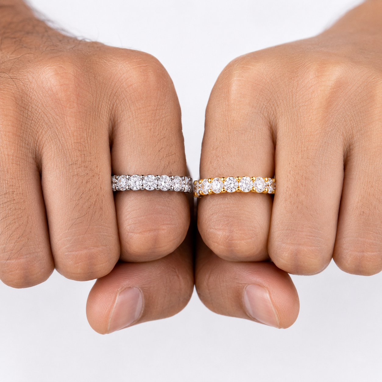 925 Sterling Silver 4mm VVS Moissanite Hypoallergenic Waterproof Prong Set Eternity Ring