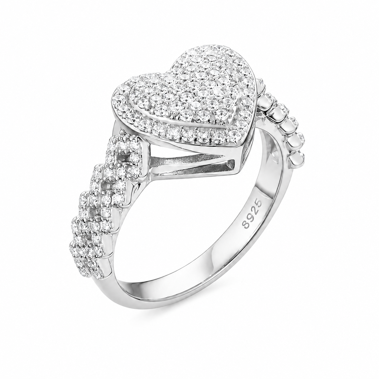 925 Silver Moissanite Gold Pave Heart Ring for Women